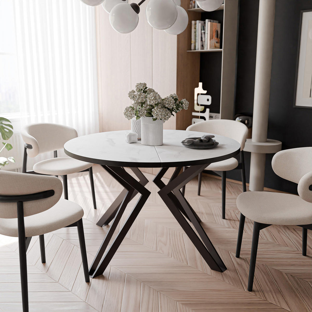 ESSTISCH ausziehbar aus MDF, Weiß - Schwarz/Weiß, Holzwerkstoff (100/100/76cm) - Idohome