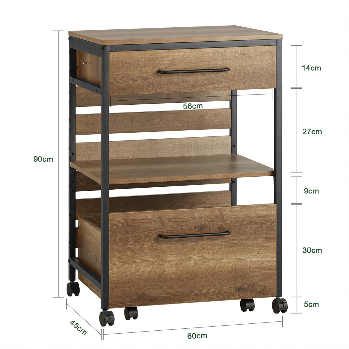 SERVIERWAGEN Vintage - Braun, Holzwerkstoff/Metall (60/90/45cm) - SoBuy