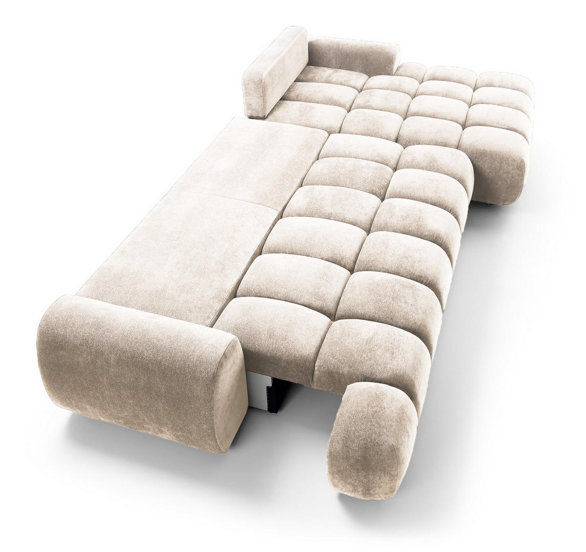 ECKSOFA 340 cm Valerio II, Schlaffunktion, Bettkasten, Rechts, Vanille - Ecru, Holz (177/340cm) - Emporius