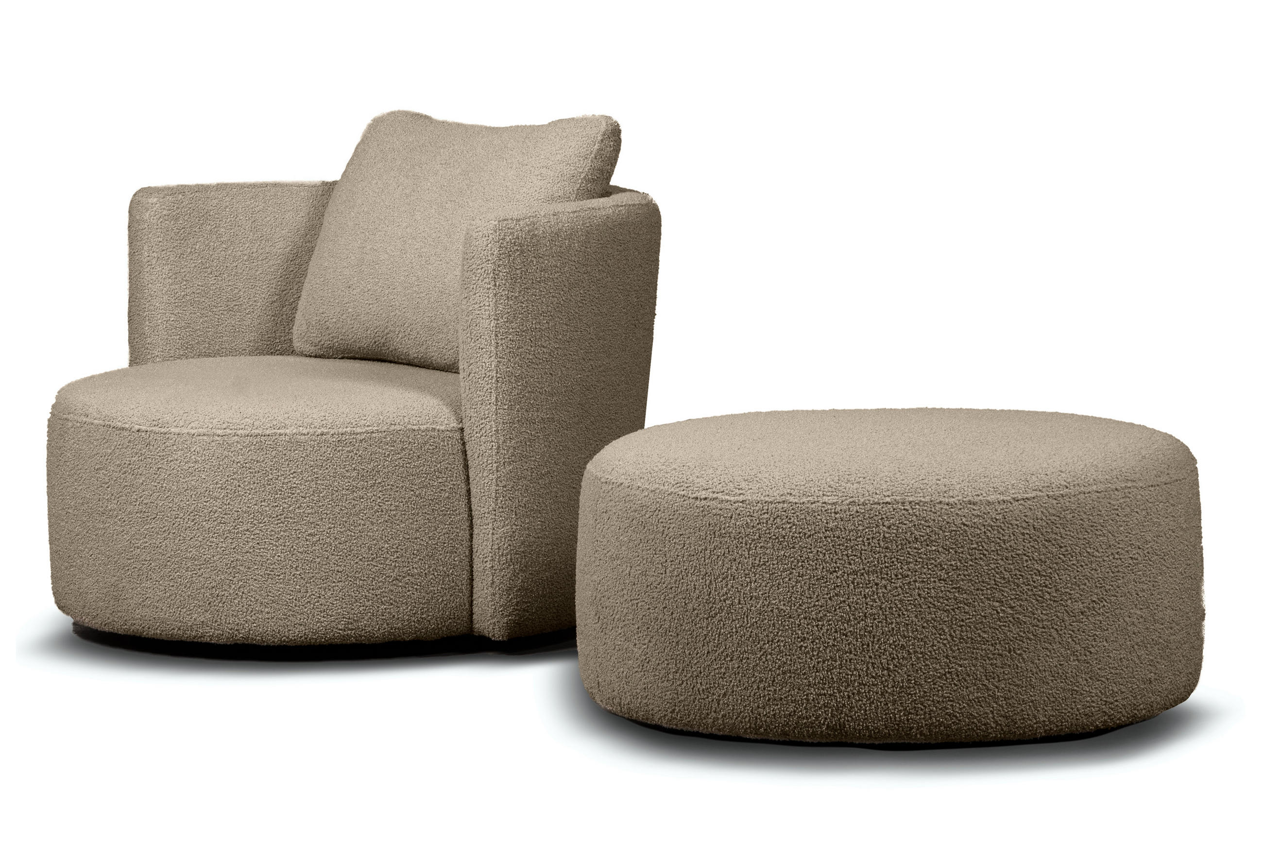 DREHSESSEL-SET RAGGI inkl. Sitzhocker, Boucle, braun - Braun, Textil (92/75/80cm) - KONSIMO®