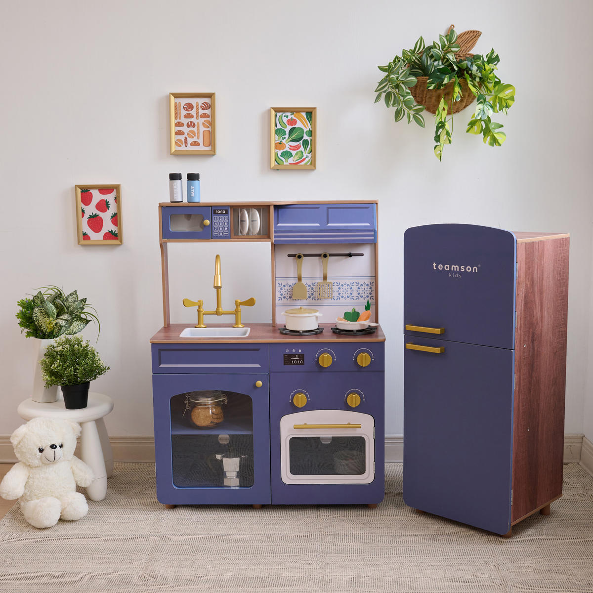 KINDERKUCHE Modulare Holz mit Kühlschrank, 92cm, Blau - Blau, Holzwerkstoff (104/30/92cm) - Teamson Kids