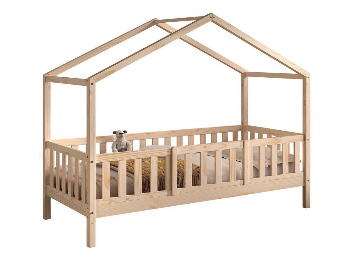 HAUSBETT Kapua 90x200 mit Rausfallschutz Kiefer Massivholz Natur - Kieferfarben, Holz (90/200cm) - 58aufmkessel