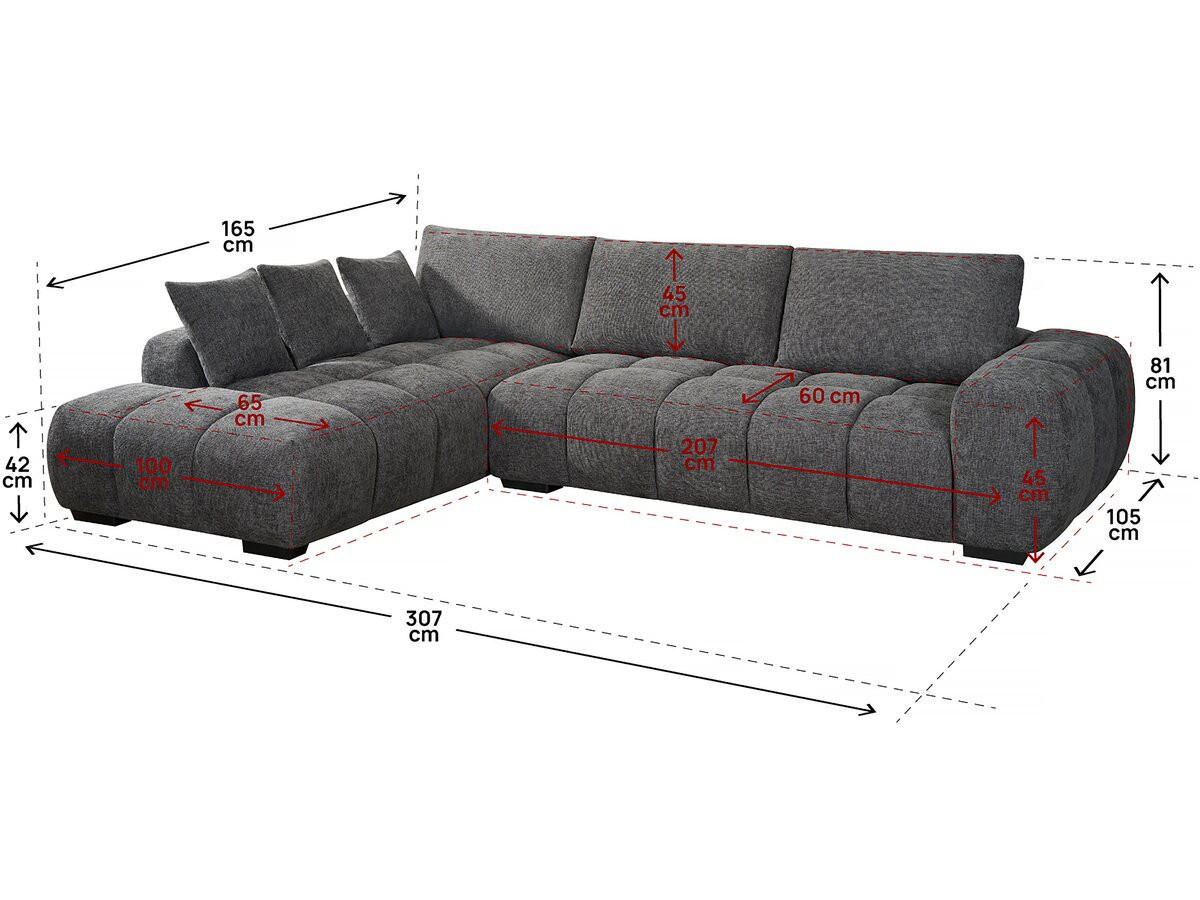 ECKSOFA monceau Grau - Grau, Textil (207/307cm) - Habitat Garten