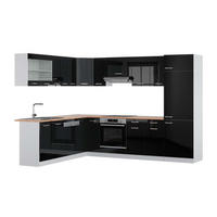 ECKKÜCHE R-Line Schwarz Hochglanz/Weiß 227 x 287 cm, AP Eiche - Schwarz Hochglanz/Weiß, Holzwerkstoff (287/81.6/60cm) - Vicco
