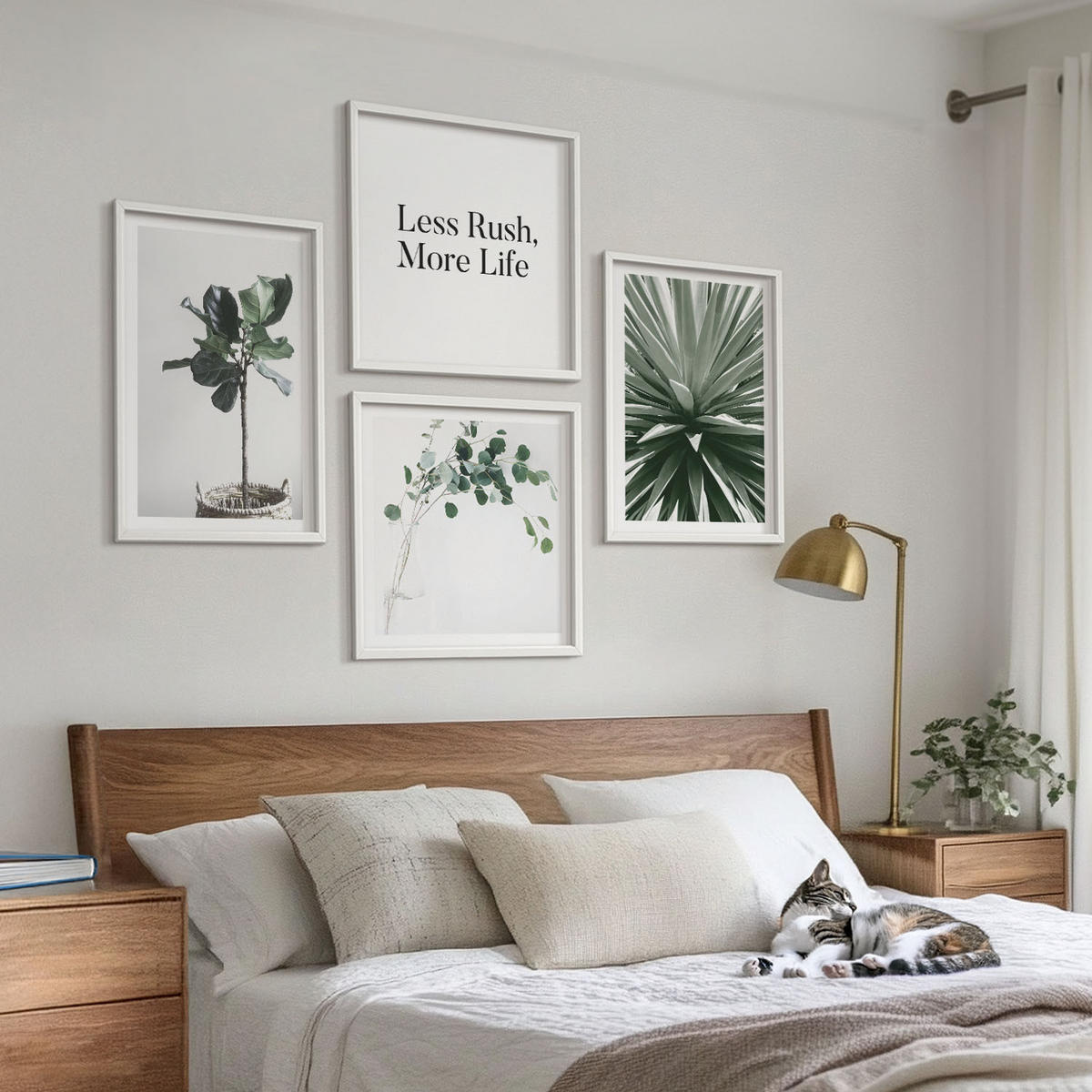 WANDBILDER 4er-Set - 50x50 cm & 40x60 cm Weißer Rahmen - Minimalismus mit grünen Pflanzen - Weiß, Kunststoff (50/50cm) - ArtPrintCave