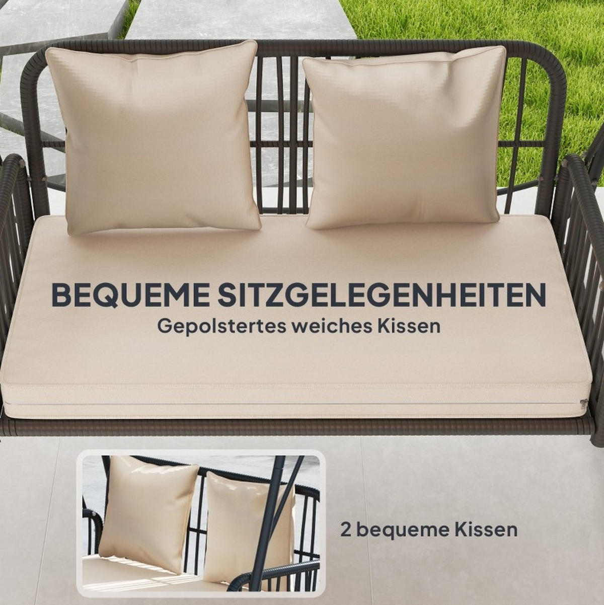 HOLLYWOODSCHAUKEL aus Stahl 149x121x180 cm in Beige mit verstellbarem Sonnendach - Beige, Metall (149/180/121cm) - Modfu