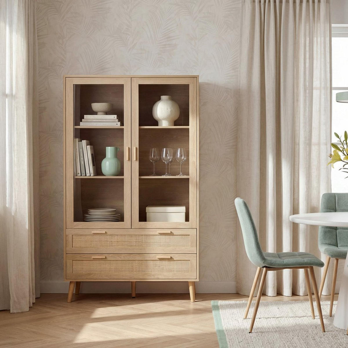 VITRINENSCHRANK DOPPELTER Tahiti Natürlich 100 cm x 170 cm - Naturfarben, Holzwerkstoff (100/170/40cm) - Klast Home