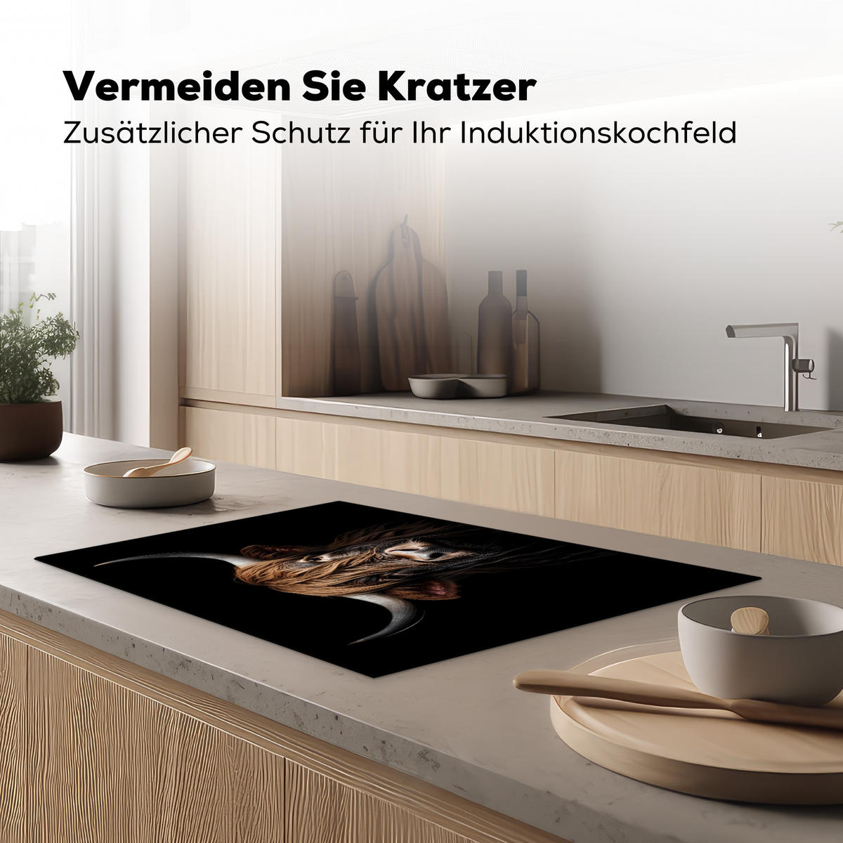 HERDABDECKPLATTE Schottischer Highlander - Porträt - Schwarz - Tier 77x51 cm - Braun, Kunststoff (77/0.2/51cm) - MuchoWow