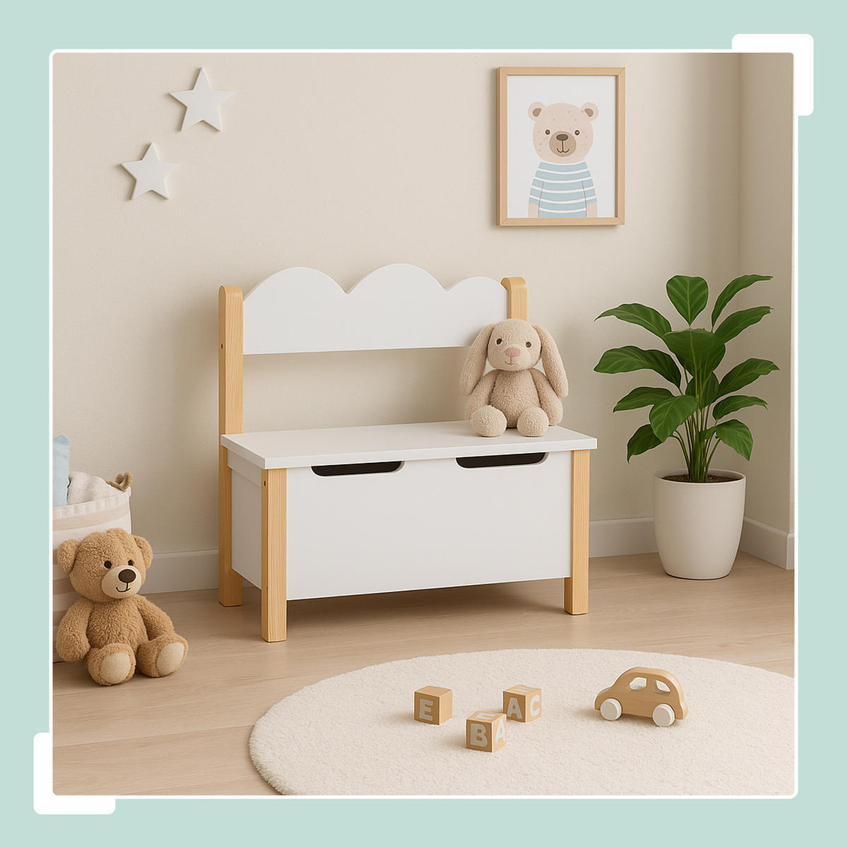 KINDERBANK - Naturfarben/Weiß, Holz/Holzwerkstoff (60/60/25cm) - Relaxdays