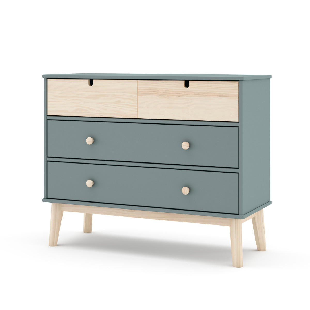 KOMMODE mit 2 kleinen Schubladen und 2 großen Schubladen, L100 cm 40/100/81 cm - Grün, Holz (40/81/100cm) - Calicosy