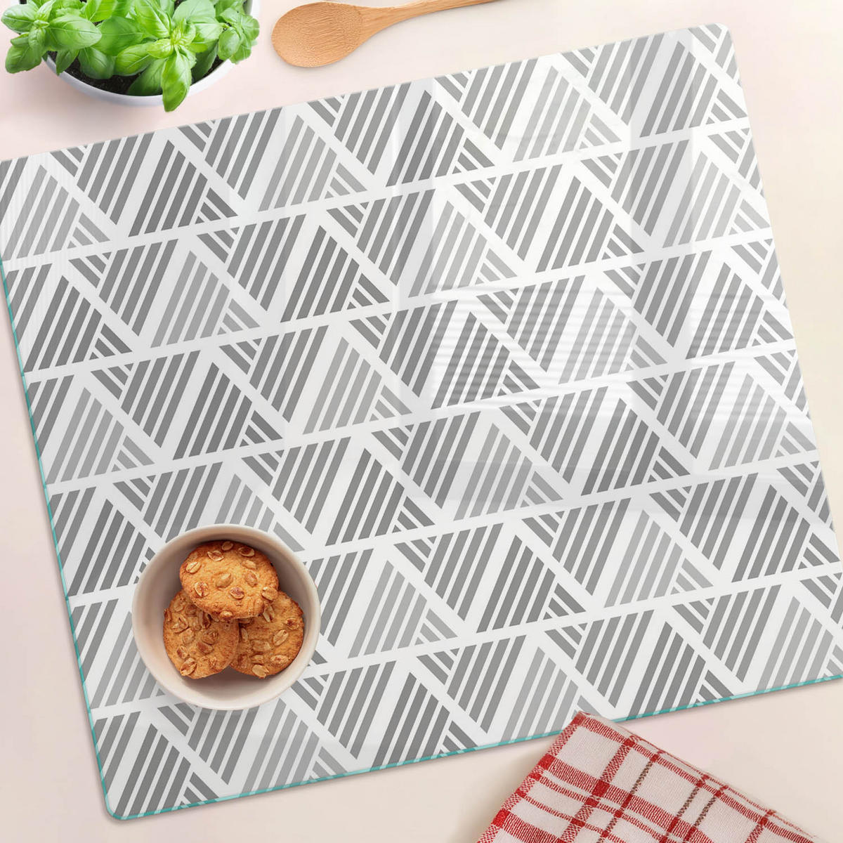 GLASPLATTE 60x52 cm Geometrische Figuren - Grau, Glas (60/0.4/52cm) - TULUP