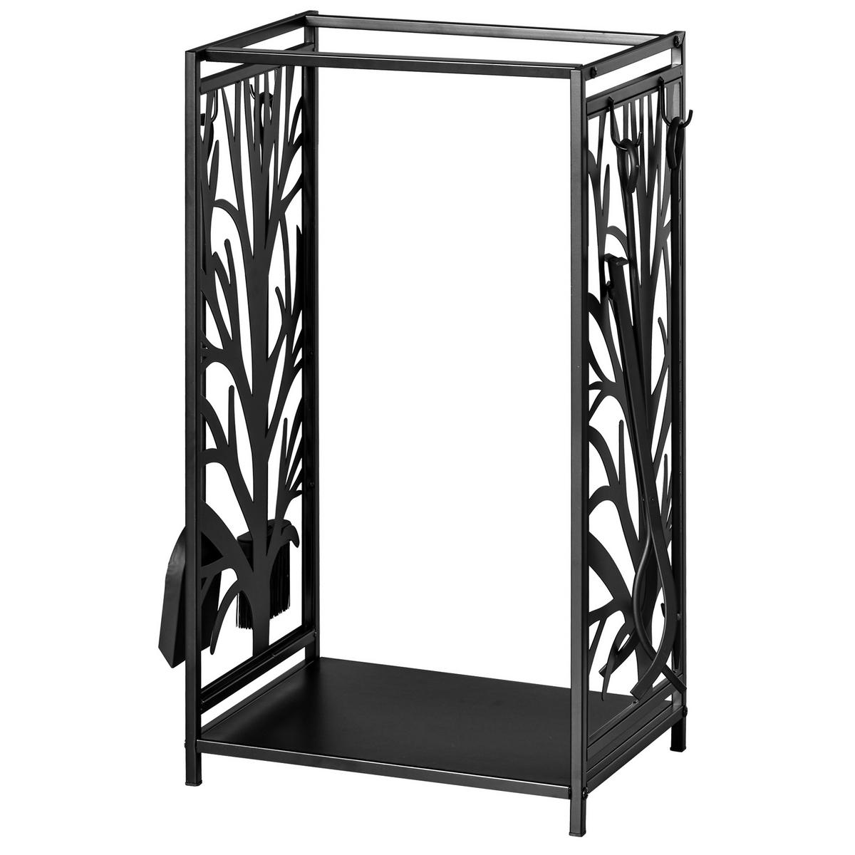 KAMINHOLZSTÄNDER DE-18372 Baum-Design mit 4-teiligem Zubehör Schwarz - Schwarz, Metall (29/70/46cm) - ComfortXL