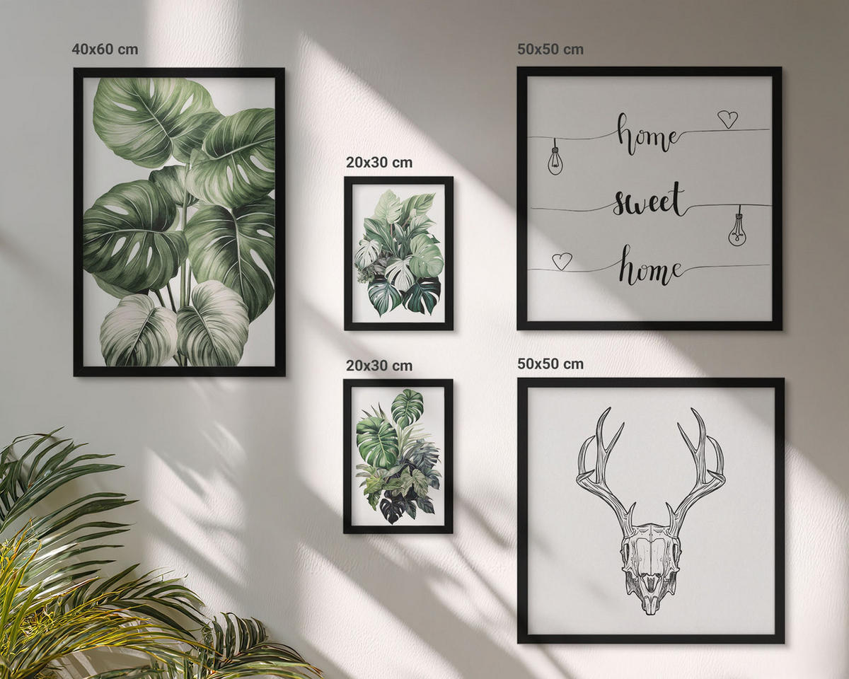 WANDBILDER 5er-Set - 50x50 cm & 20x30 cm & 40x60 cm Schwarzer Rahmen - Ausblicke auf Berge, Flüsse und Wasserfälle - Schwarz, Kunststoff (40/60cm) - ArtPrintCave