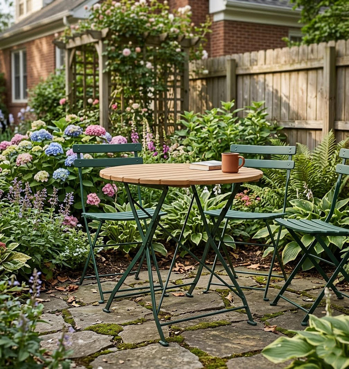 KLAPPTISCH Bad Belzig aus Robinienholz 77 cm rund, Stahlgestell Grün - Braun, Holz (77/77/72cm) - TPFGarden
