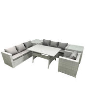 GARTENMÖBEL SET mit 3-Sitzer-Sofa und Sessel, Esstisch,2 Beistelltischen Polyrattan Hellgrau 7-Sitzer - Hellgrau/Grau, Glas/Kunststoff - Fimous