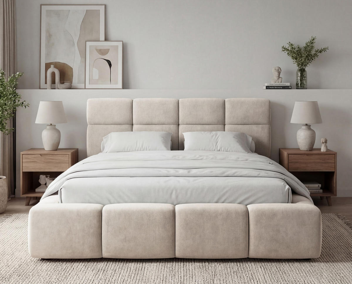 POLSTERBETT 180x200 cm Oslo mit Lattenrost, Bettkasten, Samtstoff, Beige - Beige, Holz/Textil (180/200cm) - Emporius