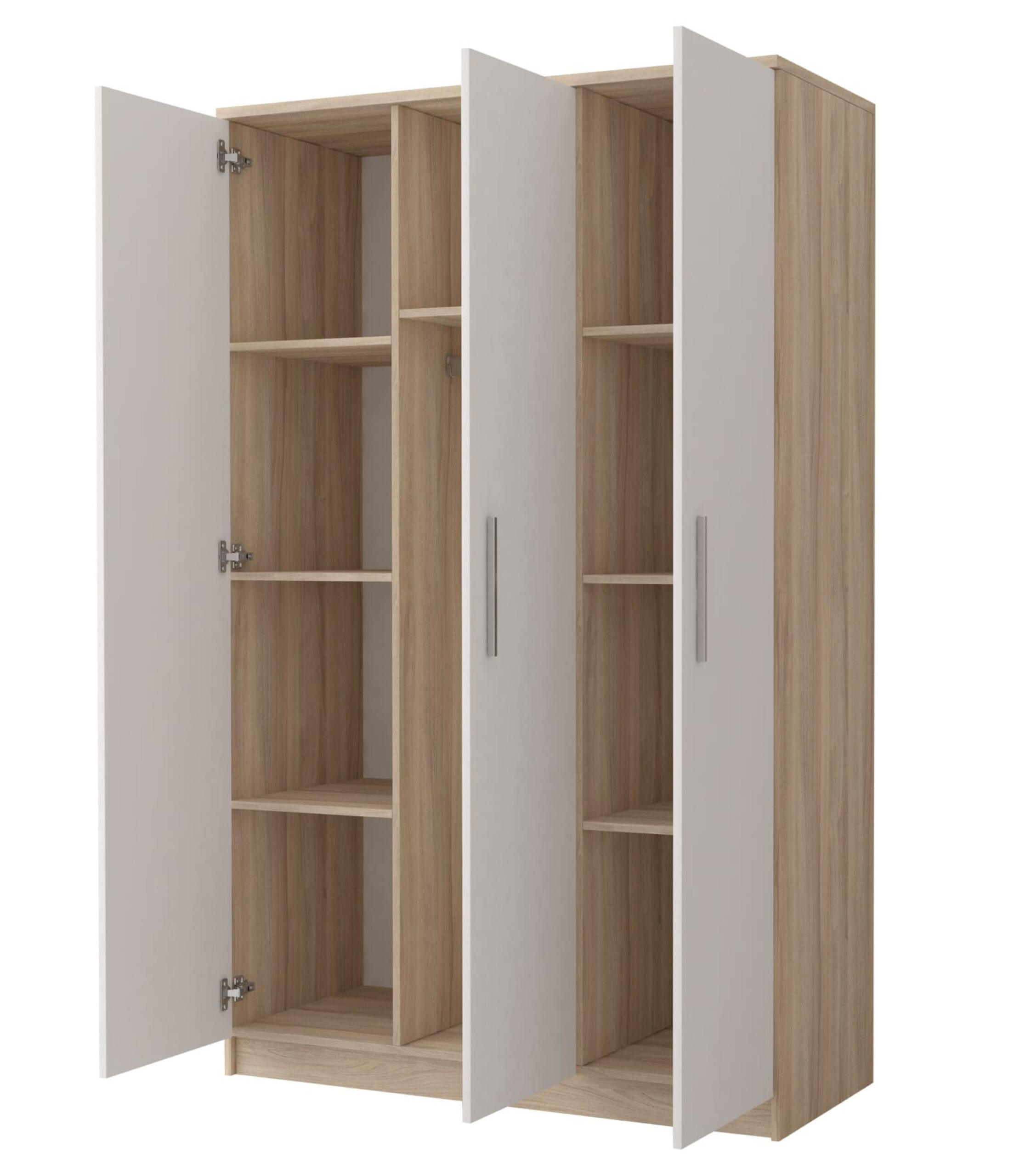 DREHTÜRENSCHRANK - MARSALA 3D Sonoma + Weiß - Weiß/Sonoma Eiche, Holzwerkstoff/Metall (120/193/50cm) - Möblo