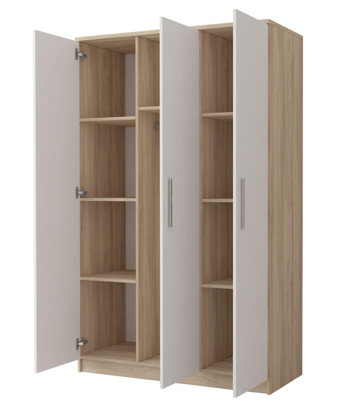 DREHTÜRENSCHRANK - MARSALA 3D Sonoma + Weiß - Weiß/Sonoma Eiche, Holzwerkstoff/Metall (120/193/50cm) - Möblo
