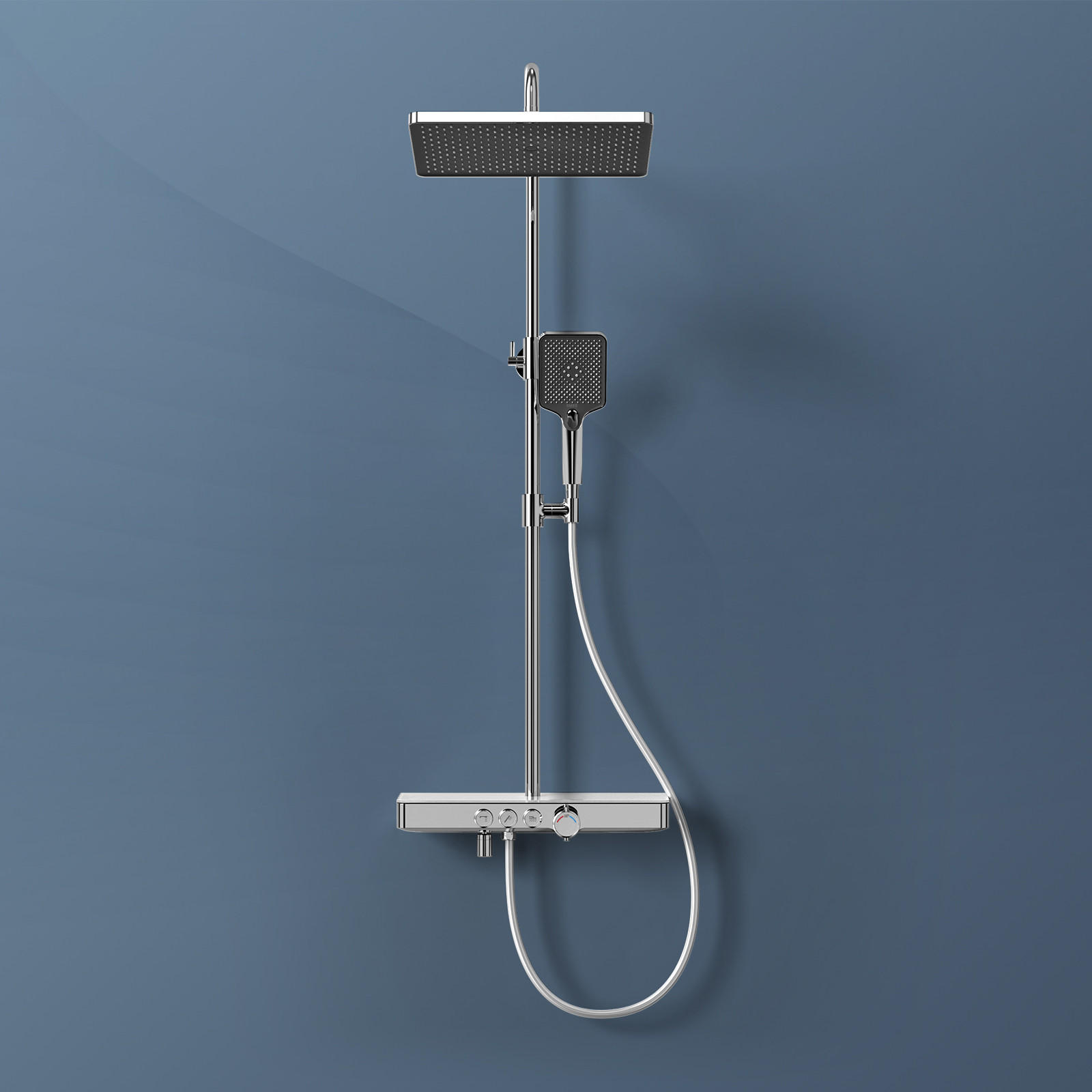 ÜBERKOPFBRAUSESET mit Drei Wasserauslassmethoden Thermostat mit Ablage Chrom - Chromfarben, Metall (44.5/127/45cm) - EMKE