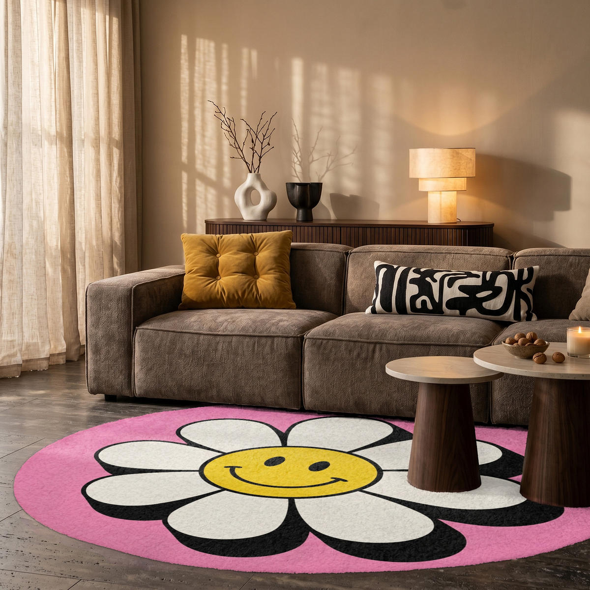 TEPPICH - Smiley - Blume - Rosa - 150x150 cm - Pink, Kunststoff/Textil (150/0.4cm) - OnlyWow