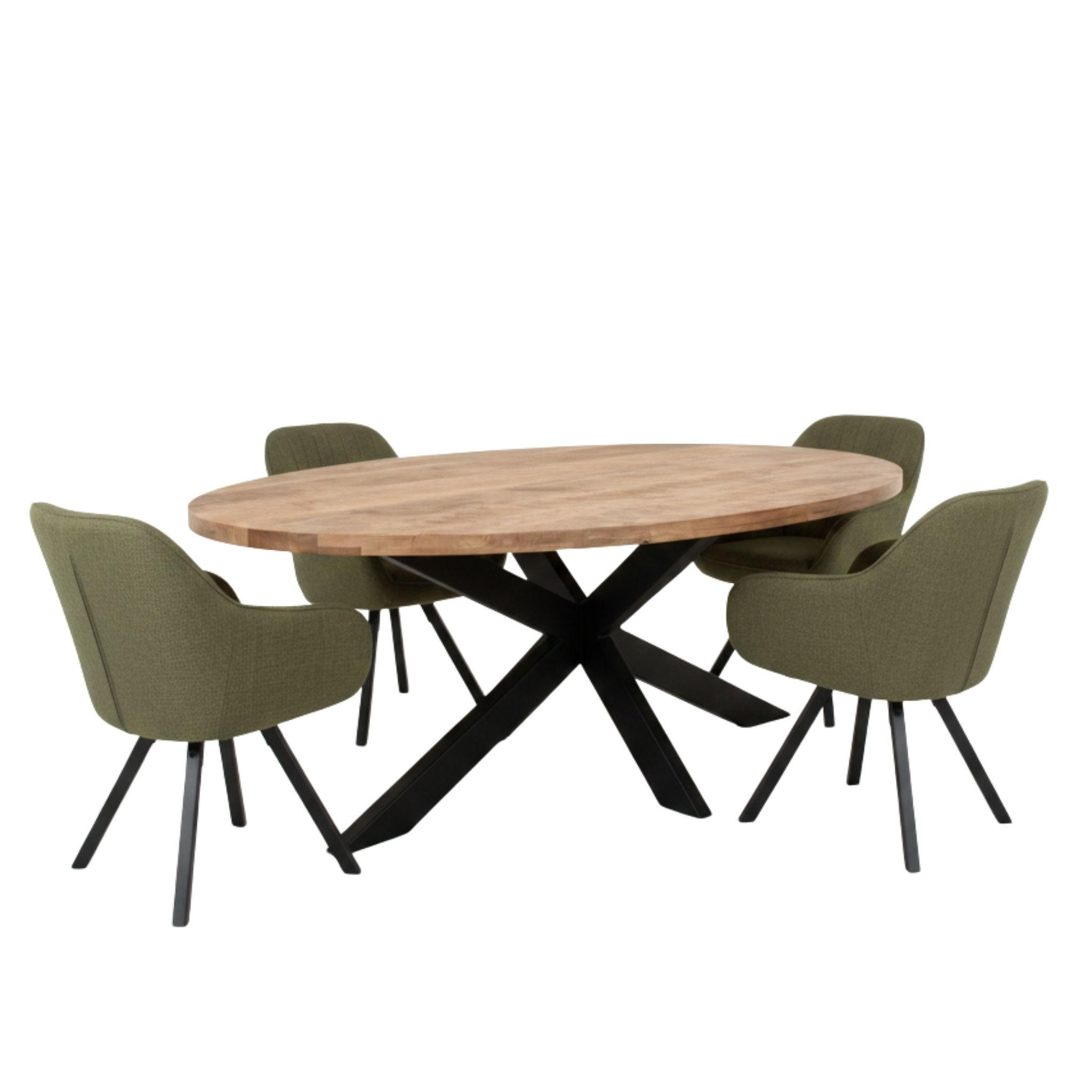 ESSZIMMER-SET Matera und Avola - Schwarz/Olivgrün, Holz/Metall (90/76/180cm) - Mr. Deko