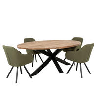 ESSZIMMER-SET Matera und Avola - Schwarz/Olivgrün, Holz/Metall (90/76/180cm) - Mr. Deko