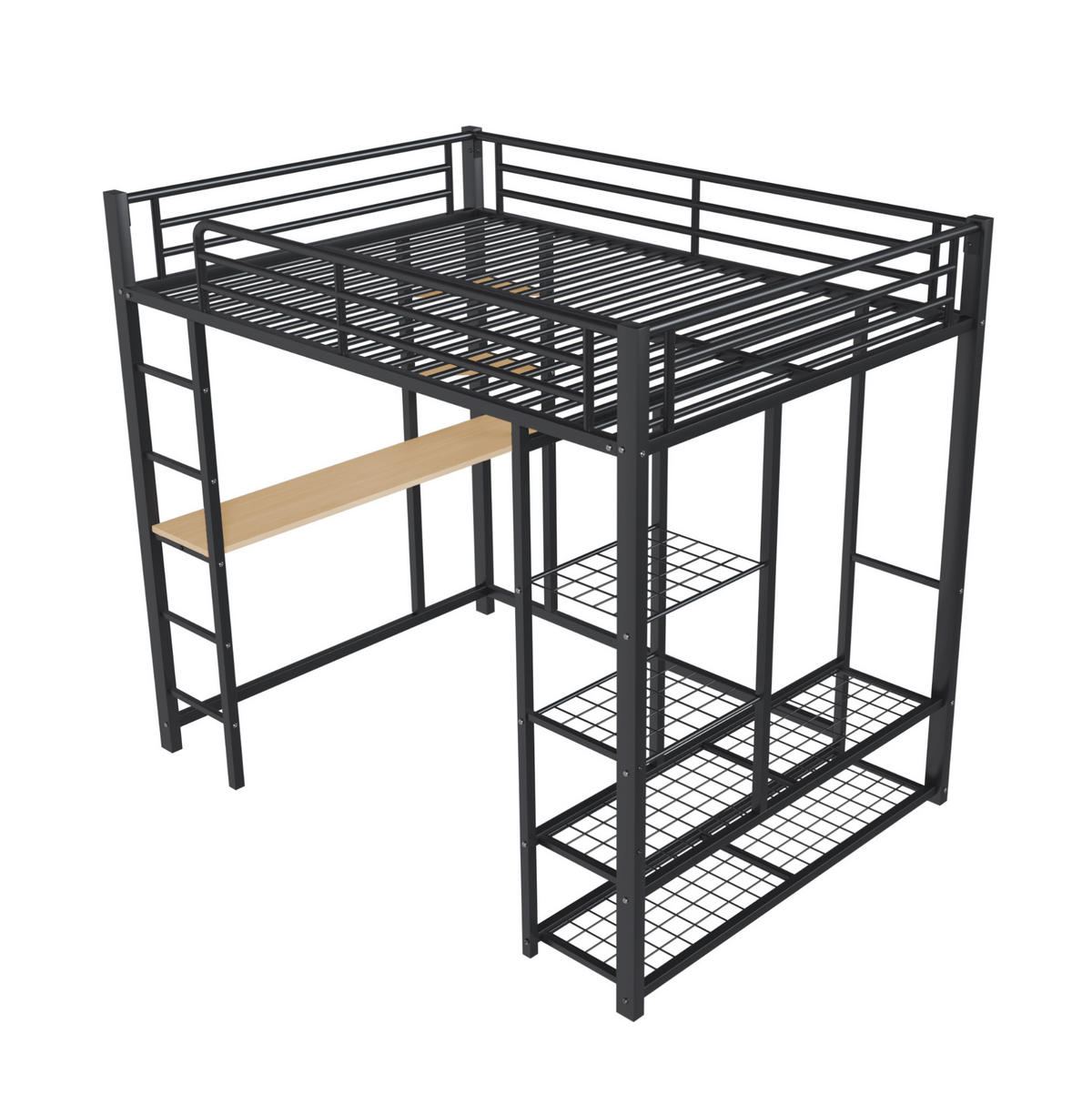 HOCHBETT 140/200 cm aus Metall und MDF mit Schreibtisch und Kleiderstange Schwarz - Schwarz, Metall (140/200cm) - Modenvie