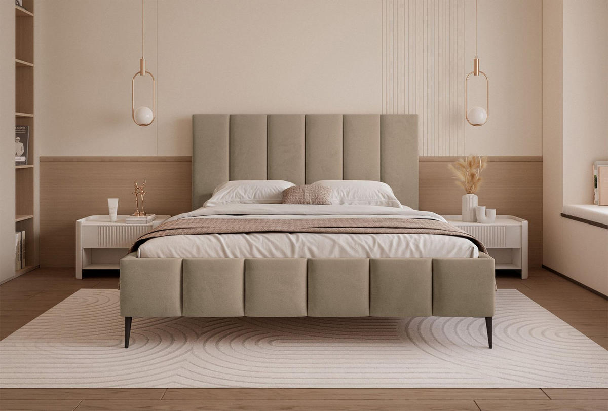 POLSTERBETT Sarafino Dunkelbeige Samt 160x200 cm - Beige/Schwarz, Textil/Metall (160/200cm) - Selsey