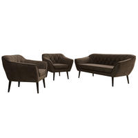 SITZGARNITUR PIRS 3+1+1 - Braun Velvet - Schwarze Beine - Dunkelbraun/Schwarz, Holzwerkstoff/Textil (180/75/74cm) - MKS