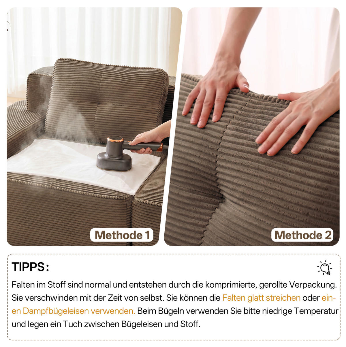 MODULARES Sofa aus Cord in Braun 293x177x69 cm mit Schlaffunktion und 74 cm Sitztiefe - Braun, Textil (177/69/293cm) - IVMEU