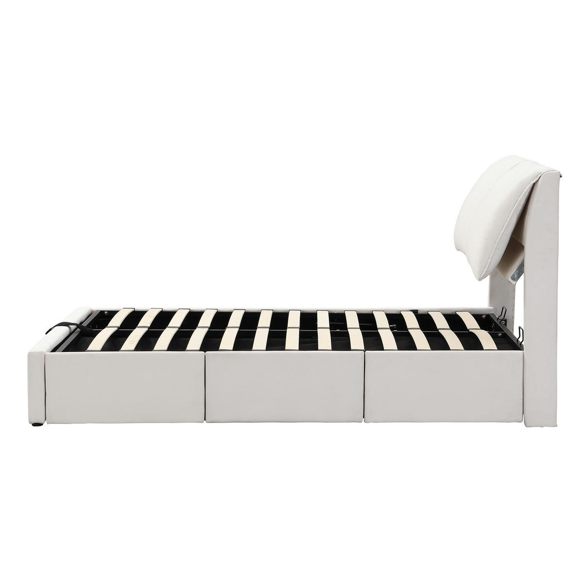 POLSTERBETT 140/190 cm mit hydraulischem Bettkasten, 3 Schubladen und verstellbarem Kopfteil aus Samt, Beige - Beige, Textil (140/190cm) - Redom