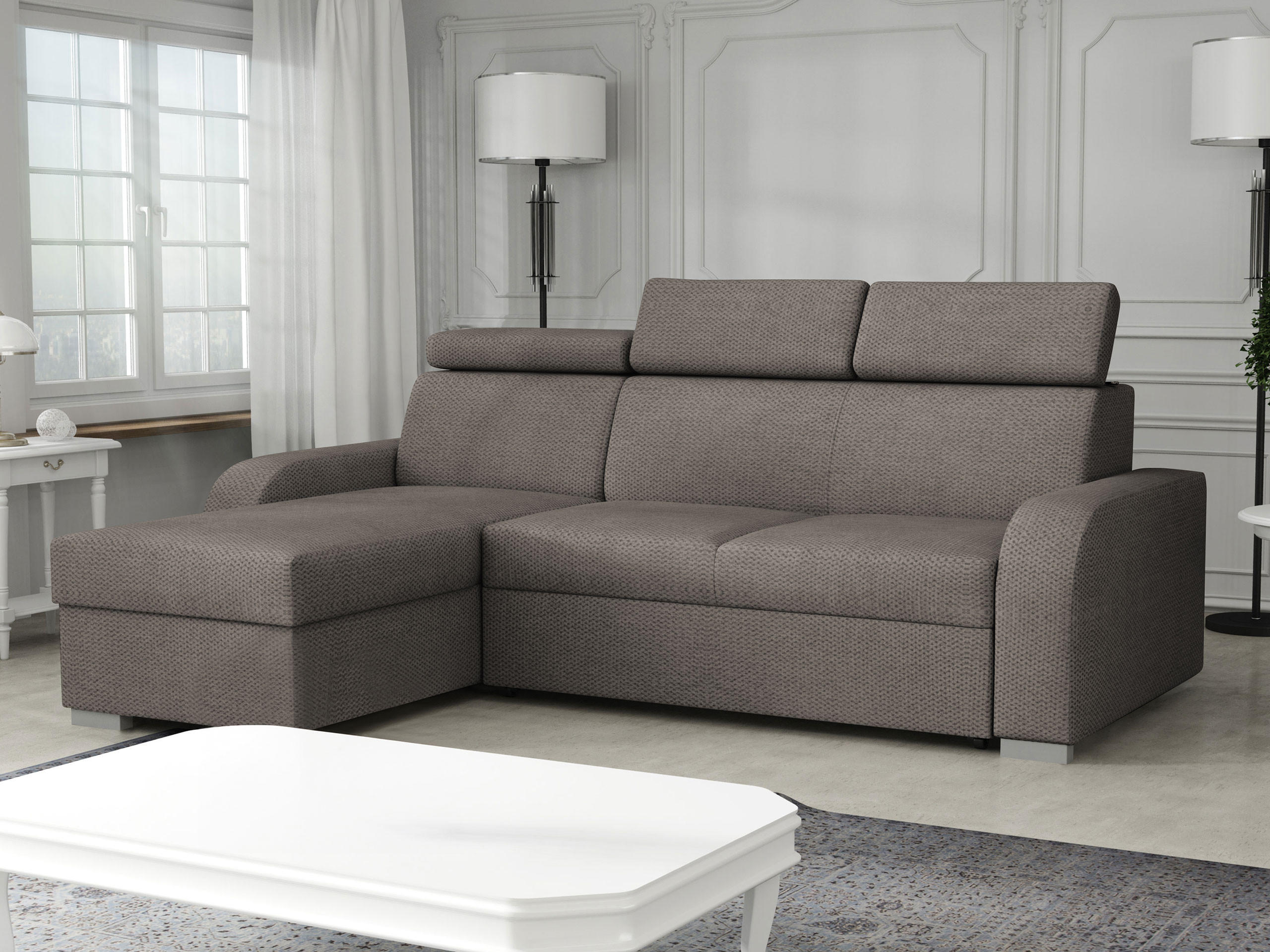 ECKSOFA Oslo 2rLC - Hellbraun/Silberfarben, Holz/Textil (235/170cm) - MIRJAN24