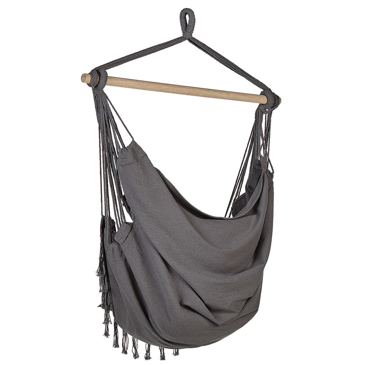 MAKRAMEE Hängesessel mit Kissen Baumwolle grau Bonea - Grau, Textil (95/125/55cm) - Beliani