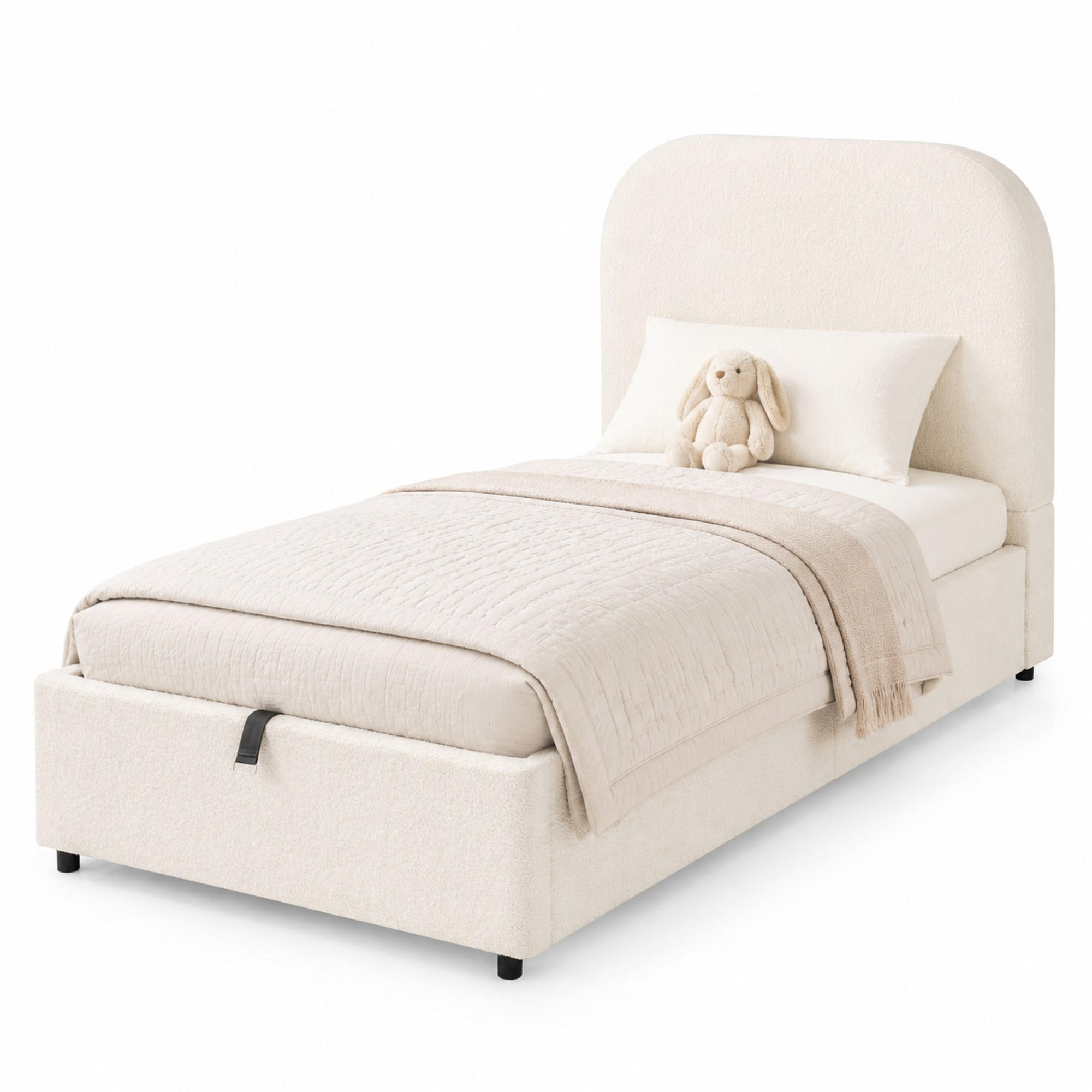 POLSTERBETT 90/200 mit Bettkasten, Hydraulik und gepolstertem Kopfteil in Beige - Beige, Holzwerkstoff/Textil (90/200cm) - EVRYAE