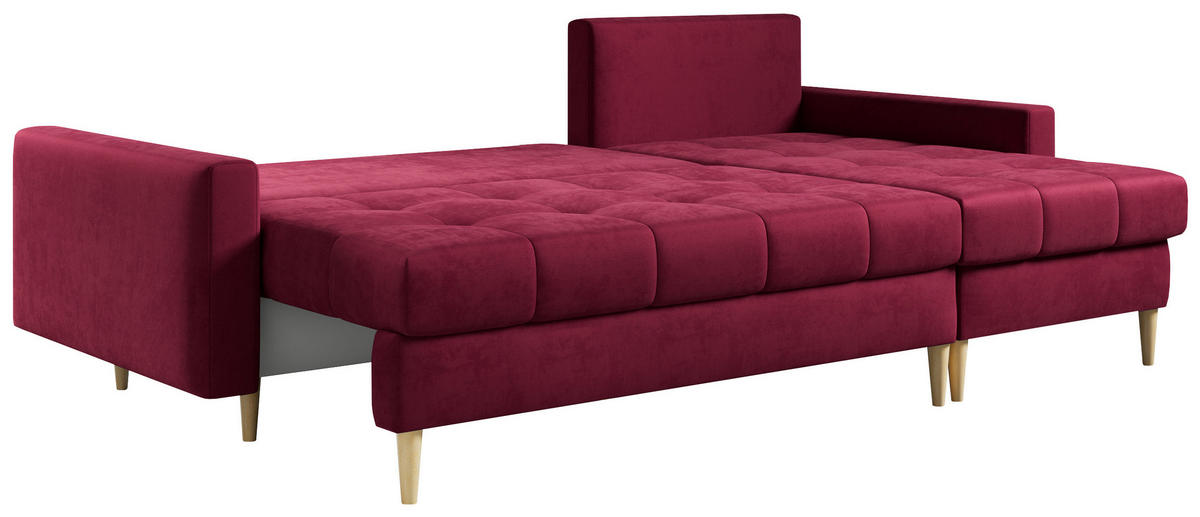 ECKSOFA Astra Rot Velvet - Rot/Braun, Holz/Textil (220/140cm) - MKS