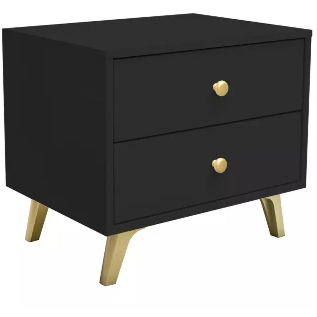 NACHTTISCH Solea mit 2 Schubladen, Schwarz - Goldfarben/Schwarz, Holzwerkstoff (54/48/41cm) - Beautysofa