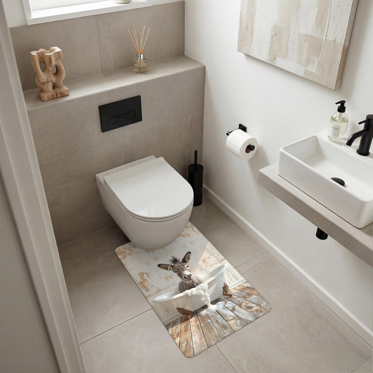 WC PŘEDLOŽKA Osel - Zvířata - Vana - Pěna 50x80 cm - krémová, textil/plast (50/1cm) - OnlyWow