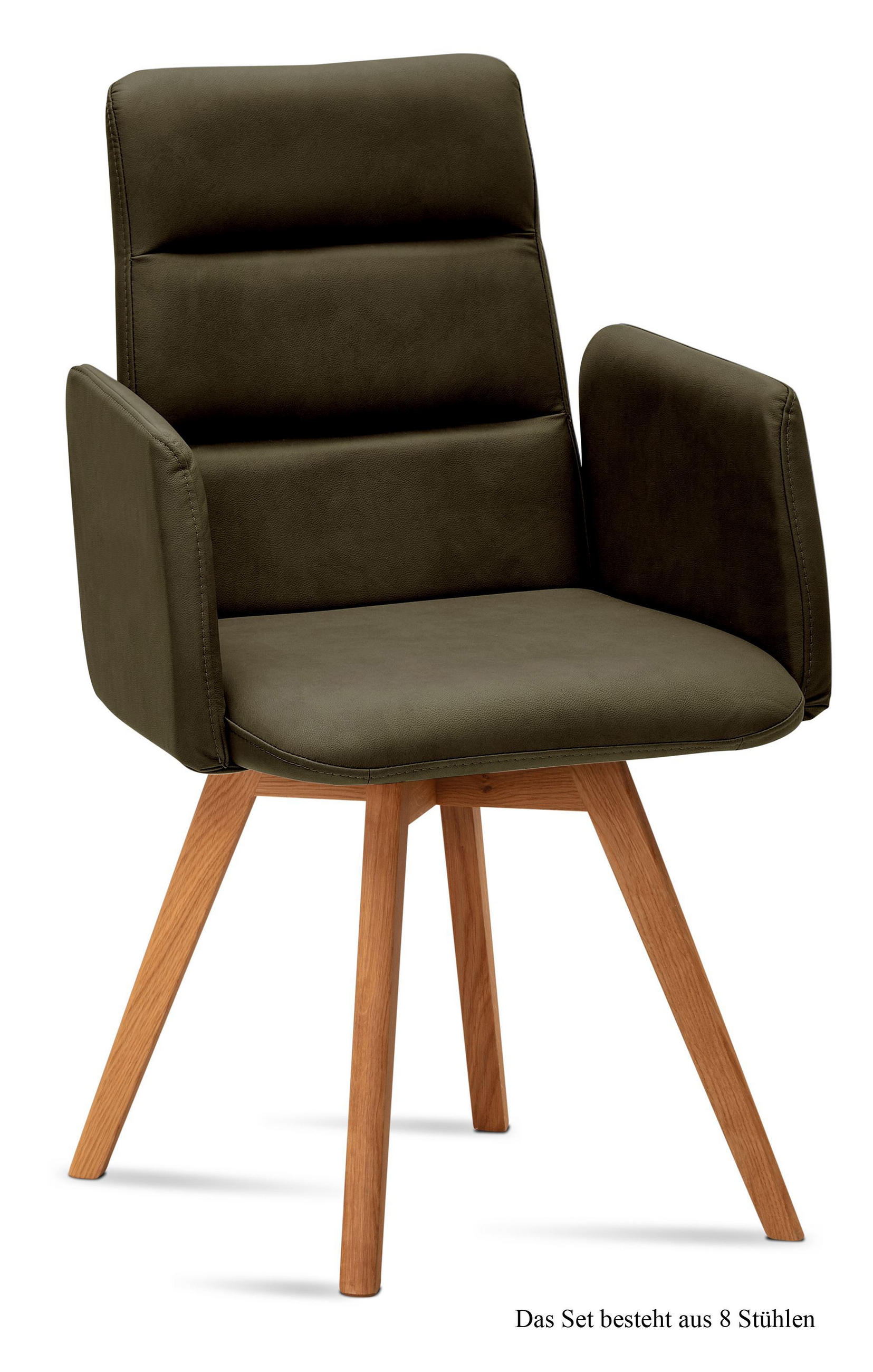 ARMLEHNSTUHL (8er-Set) Dobka 52x92x60 Eiche geölt/Khaki - Dunkelgrün/Eichefarben, Kunststoff (60/92/52cm) - 58aufmkessel