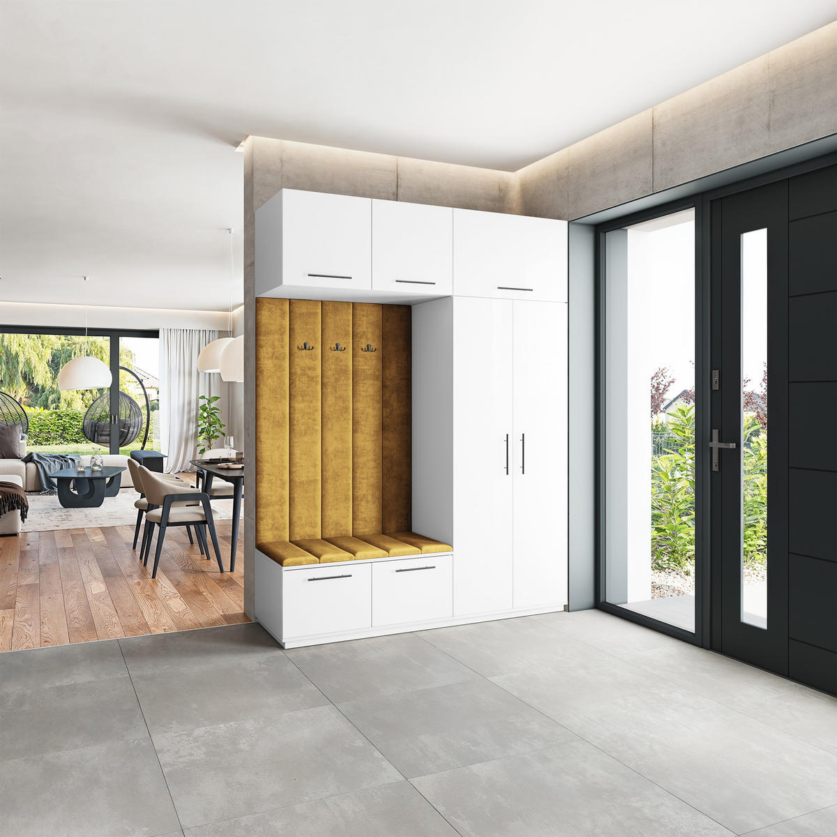 GARDEROBENSCHRANK REMA 180/240/60 cm Modern Garderobe-Set Weiß - Gelb/Weiß, Holzwerkstoff (180/240/60cm) - MASSENO