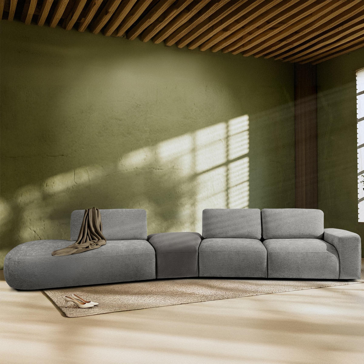 5-SITZER ECKSOFA ZUCCO Chenille links, Steingrau - Greige, Textil (430/84/105cm) - KONSIMO®
