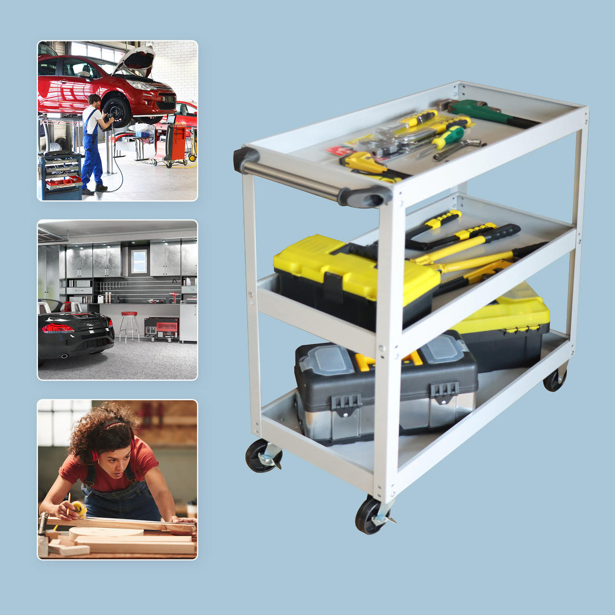 WERKSTATTWAGEN - Silberfarben, Kunststoff/Metall (35/76/78cm) - Relaxdays