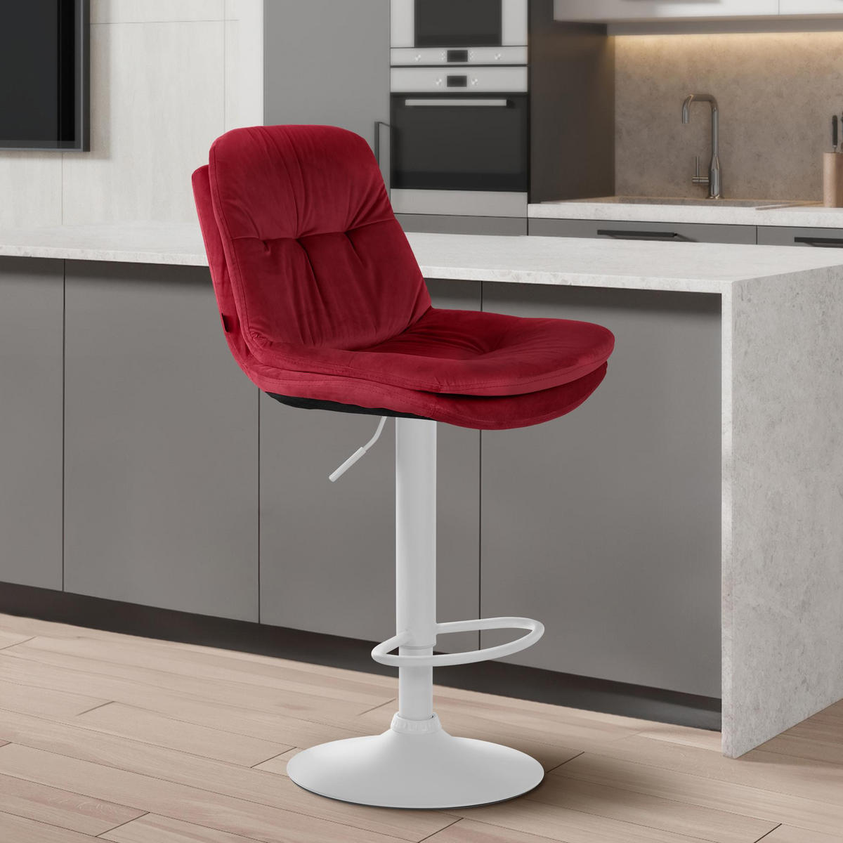 BARHOCKER Samt rot - Rot/Schwarz, Textil (46/94/54cm) - CLP