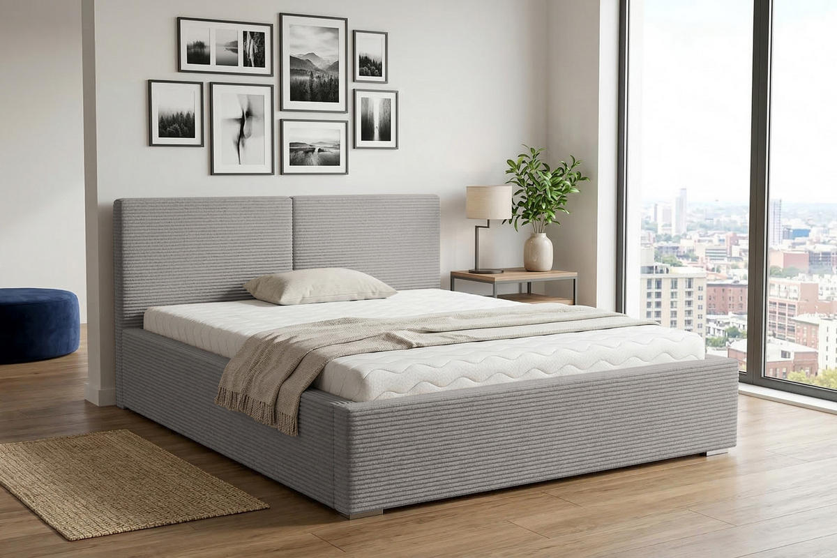 POLSTERBETT VENA 200/200 in Cord Hellgrau - Hellgrau, Holzwerkstoff/Textil (200/200cm) - Deine Möbel 24