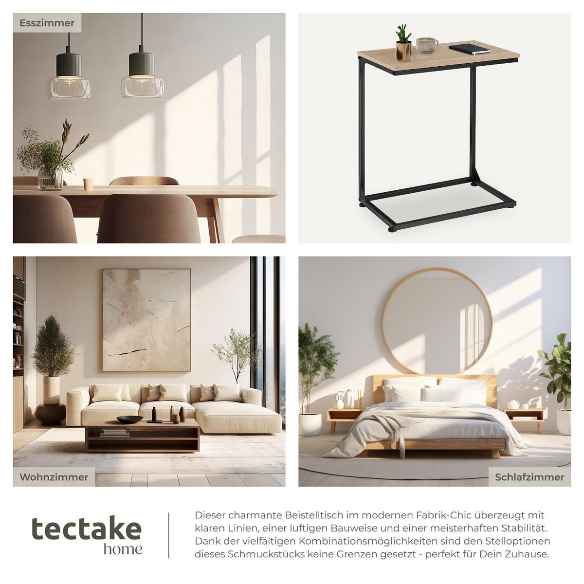 BEISTELLTISCH Cardiff,55,5 x 35 x 67 cm,Industrial Holz hell, Eiche Sonoma - Naturfarben, Holz (35/55.5/67cm) - tectake