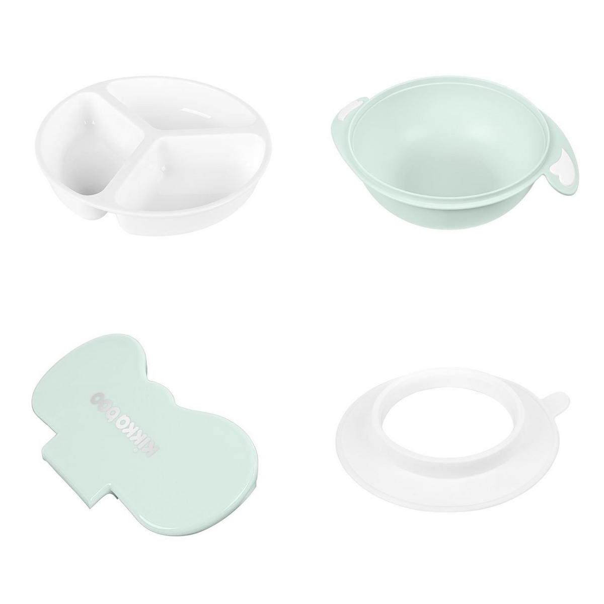 KINDERGESCHIRR 4in1 Schüssel-Set grün Deckel, Griffe, rutschfest, Saugknöpfe, 700ml, 700 ml, ab 6 Monate - Grün, Kunststoff (14/19/8cm) - Kikka boo