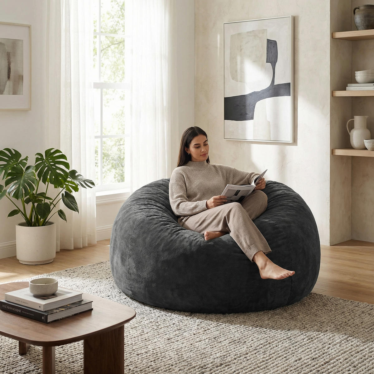 SITZSACK XXL Dunkelgrau Memory-Effekt & Waschbarer Bezug - Dunkelgrau, Textil (130/60/120cm) - Urban Meuble