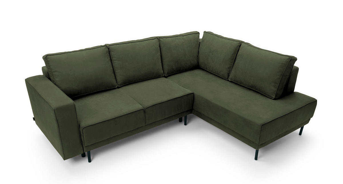ECKSOFA Rodario Olivgrün Velours - Schwarz/Olivgrün, Textil/Metall (247/187cm) - Selsey