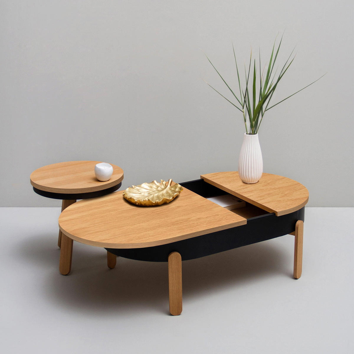 COUCHTISCH Batea L - Eichefarben/Schwarz, Holz (60/100/35cm) - Woodendot