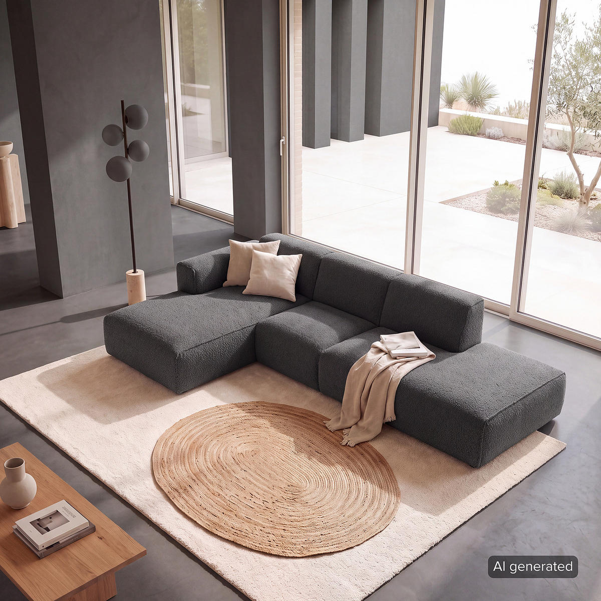 ECKSOFA mit Chaiselongue - Anthrazit/Schwarz, Kunststoff/Textil (290/173cm) - home24