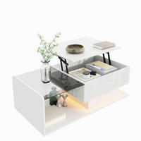 COUCHTISCH 100/50 cm in Weiß aus Spanplatte mit Höhenverstellung und LED-Lichtleiste - Weiß, Holzwerkstoff (100/50/33cm) - OKMYHOME